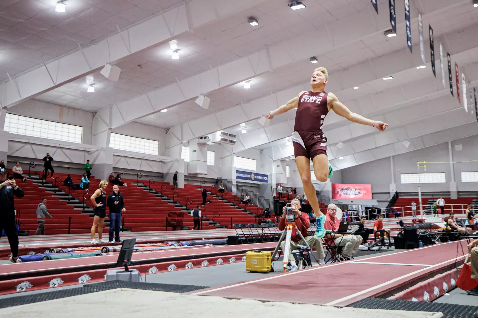 BIRMINGHAM, AL - January 26, 2024 - Mississippi State's Lewis Barber during the Razorback Invitational at the Randal Tyson Track Center in Fayetteville, AR. Photo by Will Porada