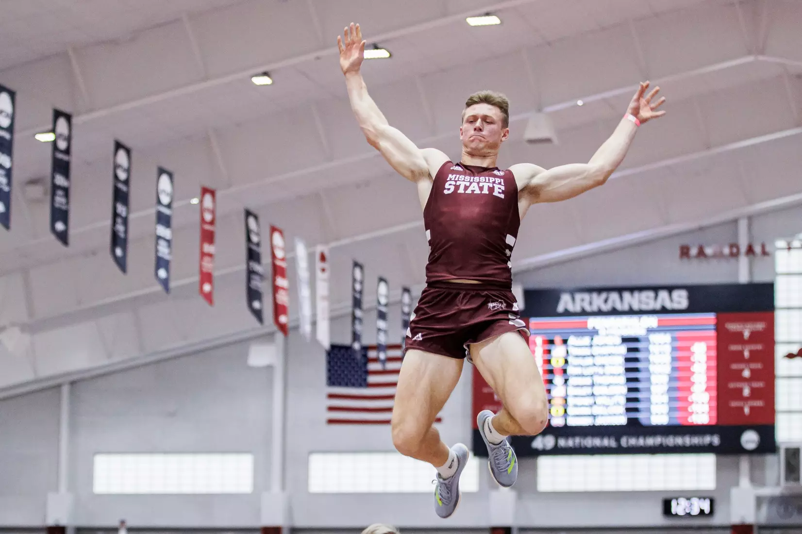 BIRMINGHAM, AL - January 26, 2024 - Mississippi State's Peyton Bair during the Razorback Invitational at the Randal Tyson Track Center in Fayetteville, AR. Photo by Will Porada