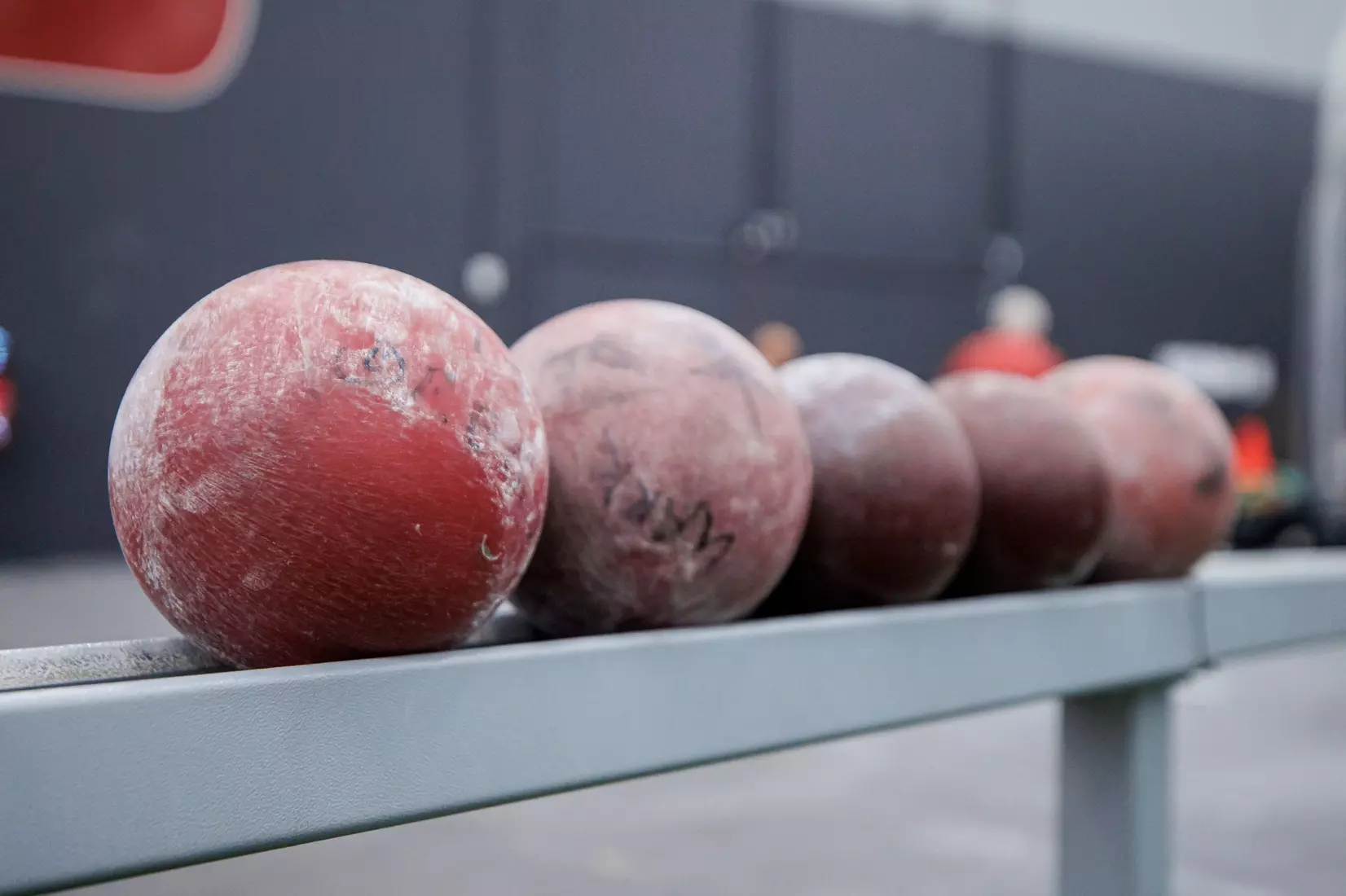 BIRMINGHAM, AL - January 26, 2024 - Shot Put balls during the Razorback Invitational at the Randal Tyson Track Center in Fayetteville, AR. Photo by Will Porada