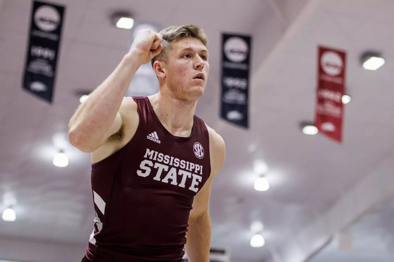BIRMINGHAM, AL - January 26, 2024 - Mississippi State's Peyton Bair during the Razorback Invitational at the Randal Tyson Track Center in Fayetteville, AR. Photo by Will Porada