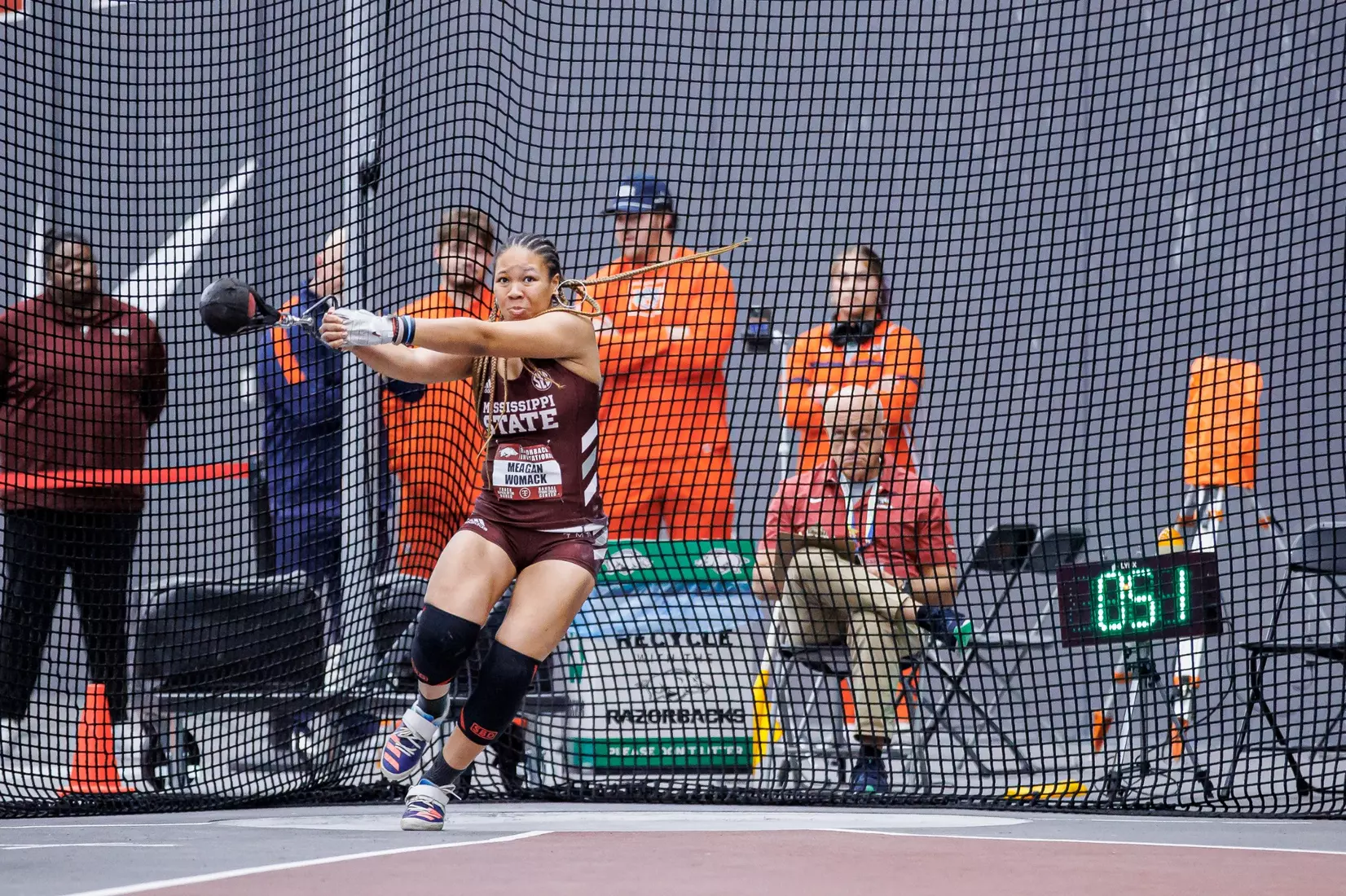 BIRMINGHAM, AL - January 26, 2024 - Mississippi State Thrower Megan Womack during the Razorback Invitational at the Randal Tyson Track Center in Fayetteville, AR. Photo by Will Porada