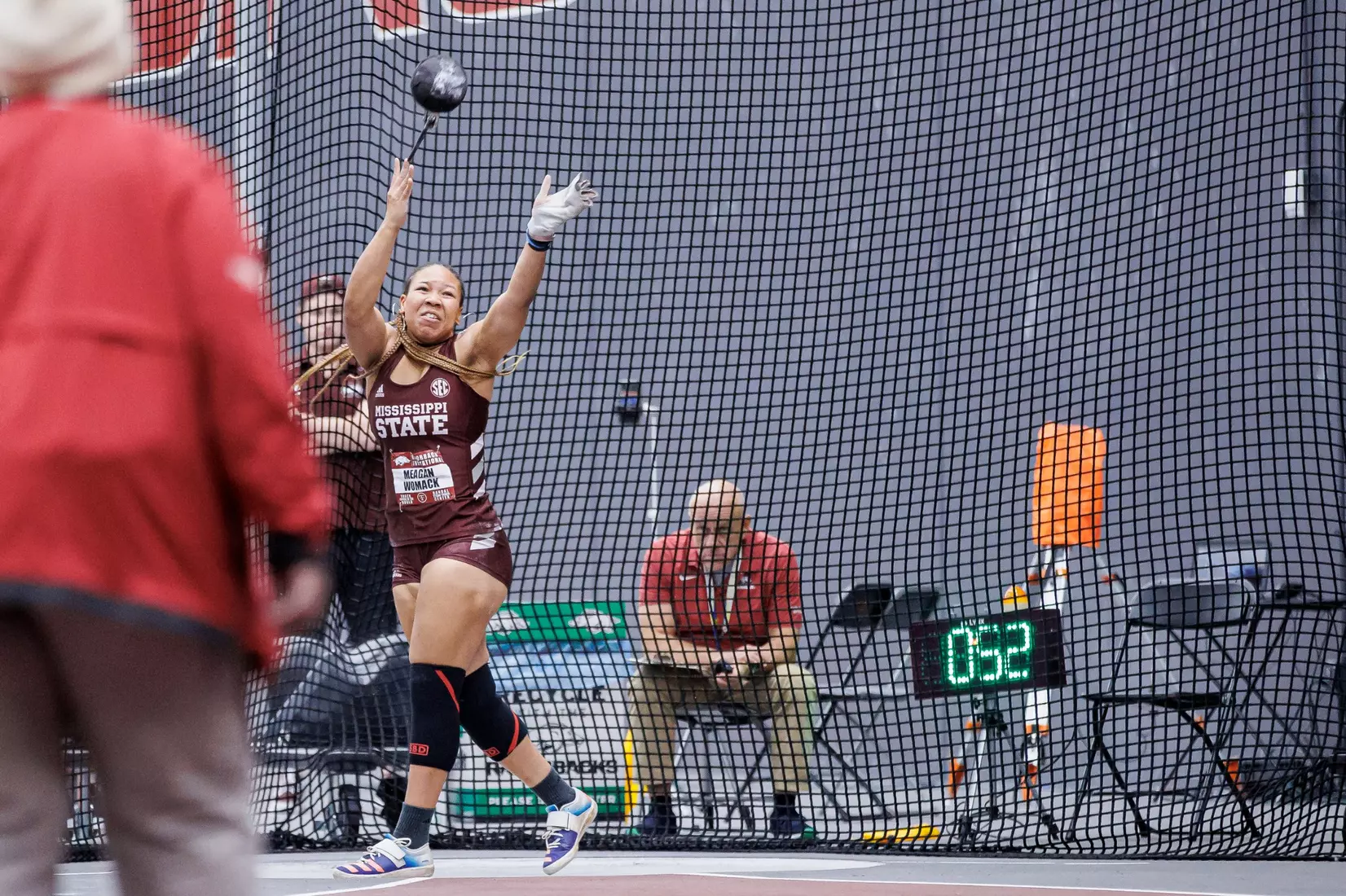 BIRMINGHAM, AL - January 26, 2024 - Mississippi State Thrower Megan Womack during the Razorback Invitational at the Randal Tyson Track Center in Fayetteville, AR. Photo by Will Porada