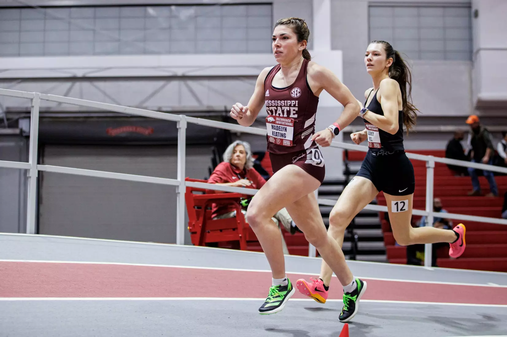 BIRMINGHAM, AL - January 26, 2024 - Mississippi State Distance Runner Madelyn Keating during the Razorback Invitational at the Randal Tyson Track Center in Fayetteville, AR. Photo by Will Porada