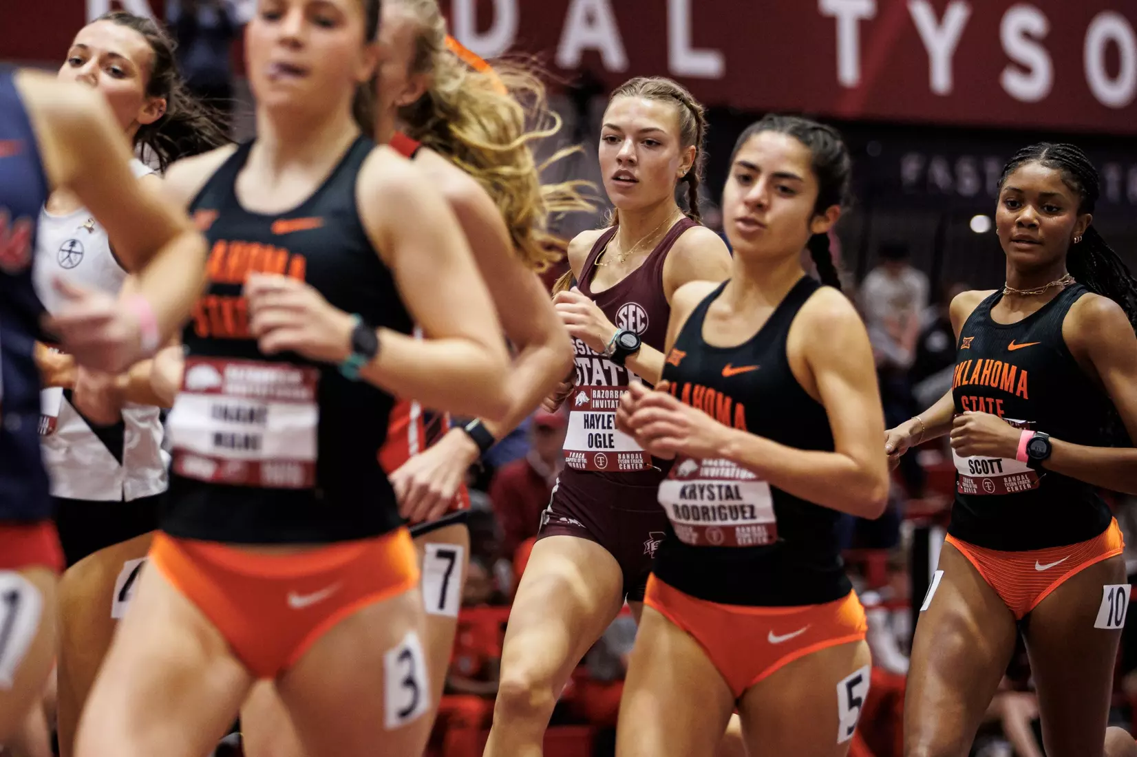 BIRMINGHAM, AL - January 26, 2024 - Mississippi State Distance Runner Hayley Ogle during the Razorback Invitational at the Randal Tyson Track Center in Fayetteville, AR. Photo by Will Porada