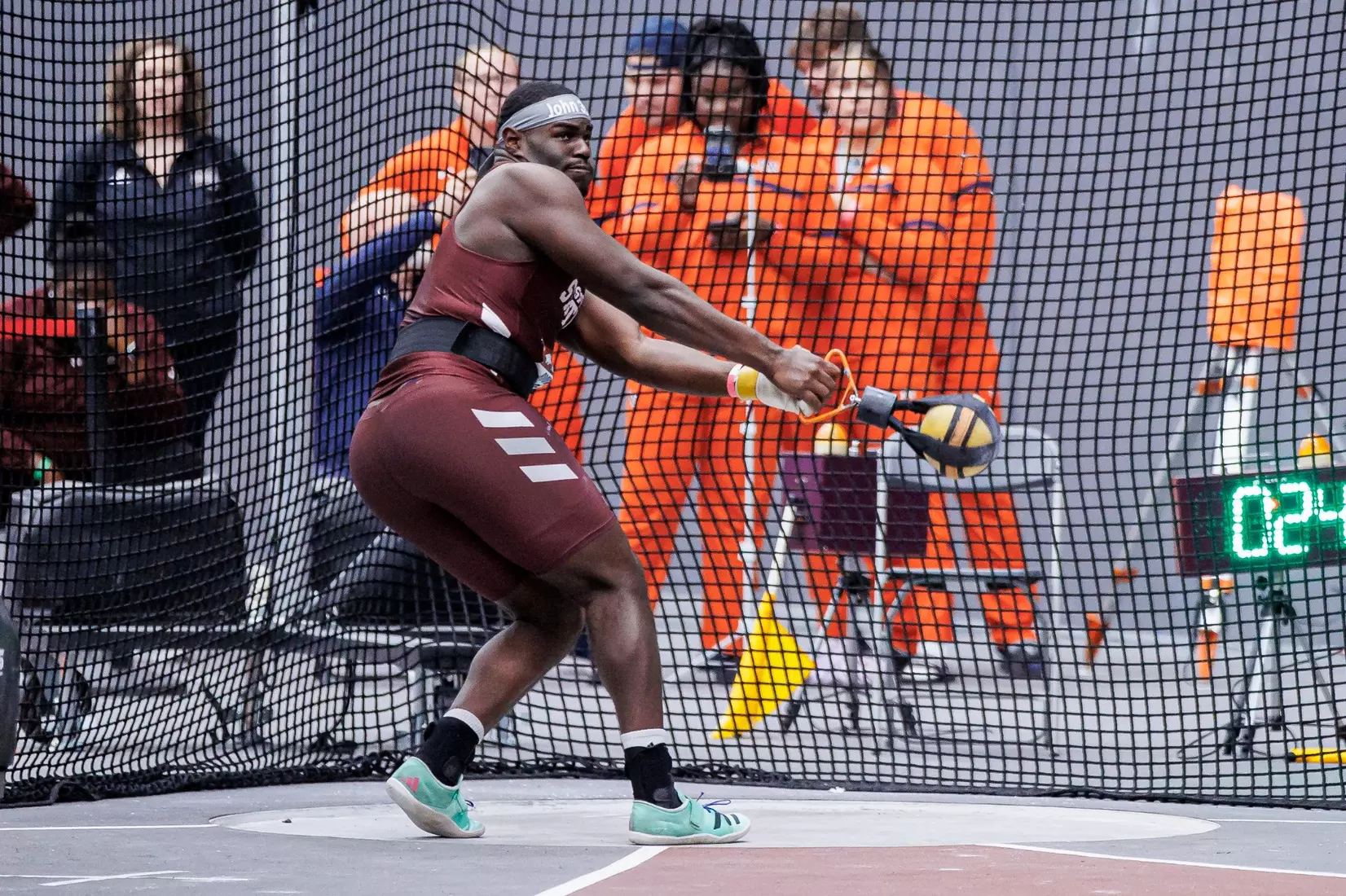 BIRMINGHAM, AL - January 26, 2024 - Mississippi State Thrower Roury McCloyen during the Razorback Invitational at the Randal Tyson Track Center in Fayetteville, AR. Photo by Will Porada
