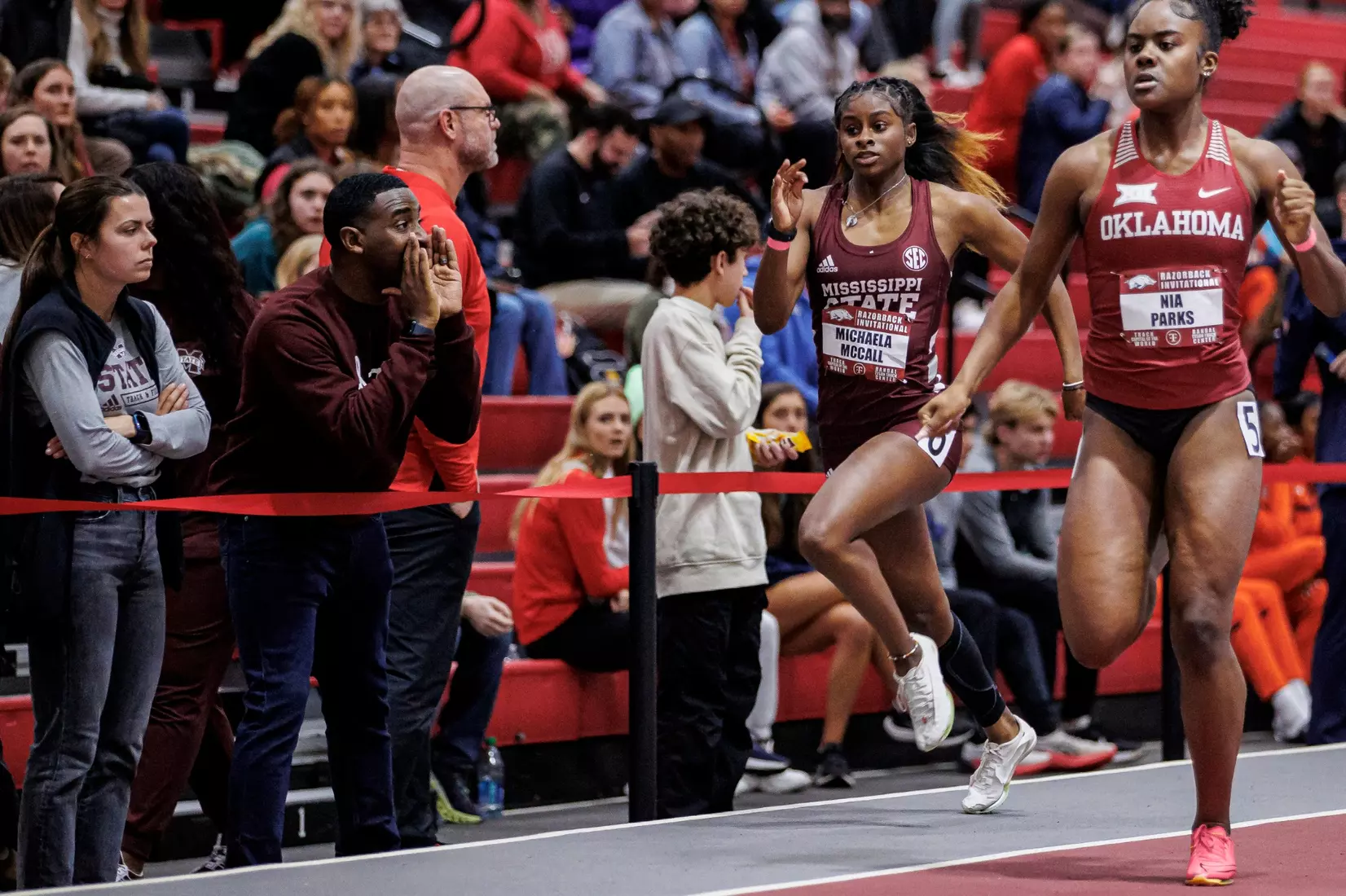 BIRMINGHAM, AL - January 26, 2024 - Mississippi State Sprinter Michaela McCall during the Razorback Invitational at the Randal Tyson Track Center in Fayetteville, AR. Photo by Will Porada