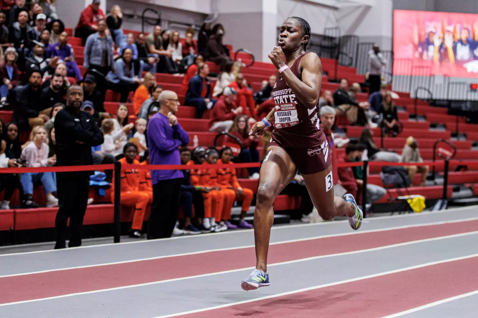 BIRMINGHAM, AL - January 26, 2024 - Mississippi State Hurdler Rosealee Cooper during the Razorback Invitational at the Randal Tyson Track Center in Fayetteville, AR. Photo by Will Porada