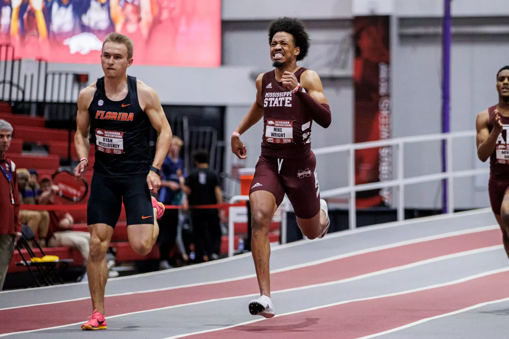 BIRMINGHAM, AL - January 26, 2024 - Mississippi State Sprinter Mike Wright during the Razorback Invitational at the Randal Tyson Track Center in Fayetteville, AR. Photo by Will Porada