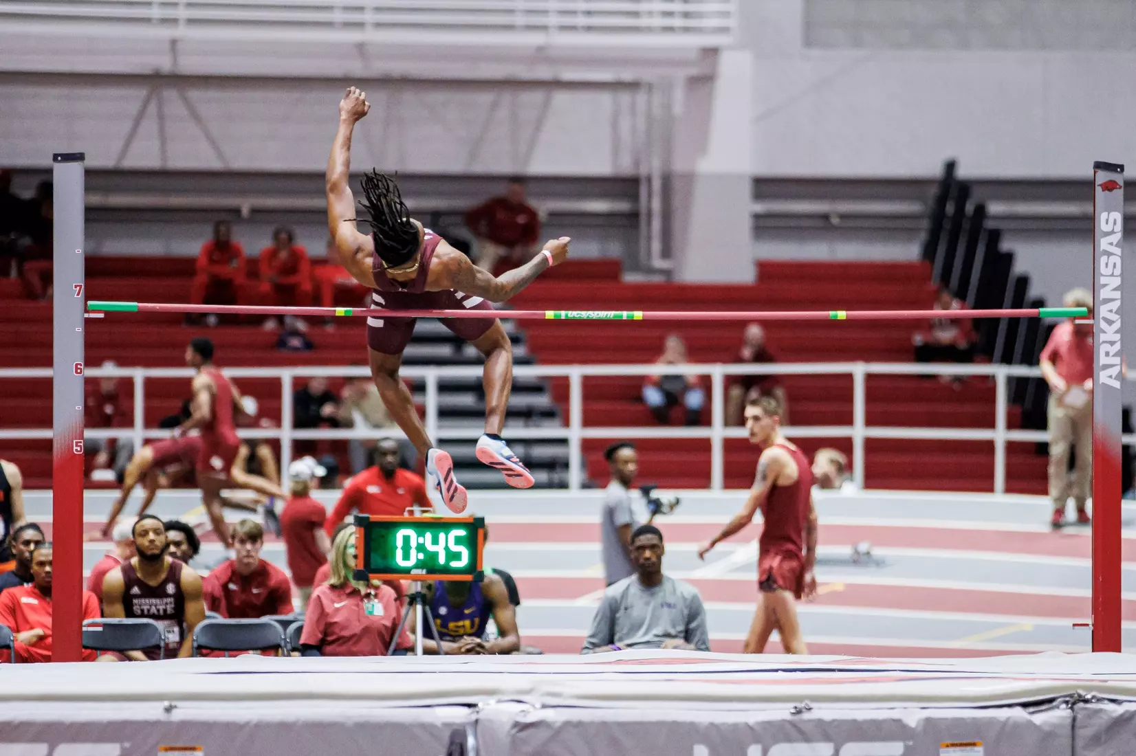 BIRMINGHAM, AL - January 26, 2024 - Mississippi State Jumper Sherman Hawkins during the Razorback Invitational at the Randal Tyson Track Center in Fayetteville, AR. Photo by Will Porada