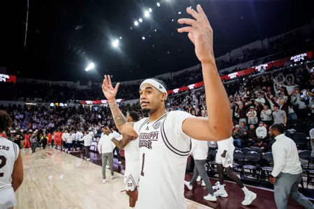 STARKVILLE, MS - January 27, 2024 - Mississippi State Forward Tolu Smith III (#1) during the game between the Auburn Tigers and the Mississippi State Bulldogs at Humphrey Coliseum in Starkville, MS. Photo By Mike Mattina