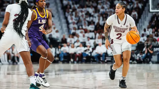 STARKVILLE, MS - January 29, 2024 - Mississippi State Guard JerKaila Jordan (#2) during the game between the LSU Tigers and the Mississippi State Bulldogs at Humphrey Coliseum in Starkville, MS. Photo By Jaden Powell