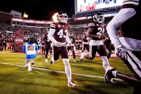 STARKVILLE, MS - November 23, 2023 - Mississippi State Long Snapper Hayes Hammond (#43) during the game between the Ole Miss Rebels and the Mississippi State Bulldogs at Davis Wade Stadium at Scott Field in Starkville, MS. Photo By Mike Mattina