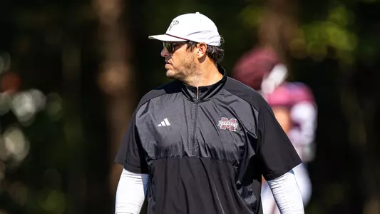 STARKVILLE, MS - August 07, 2024 - Mississippi State Head Coach Jeff Lebby during a training camp practice at the Leo Seal Jr. Football Complex at Mississippi State University in Starkville, MS. Photo By Bryce Mitchell