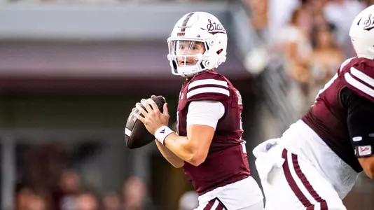 STARKVILLE, MS - August 31, 2024 - Mississippi State Quarterback Blake Shapen (#2) during the game between the Eastern Kentucky Colonels and the Mississippi State Bulldogs at Davis Wade Stadium at Scott Field in Starkville, MS. Photo By Mike Mattina