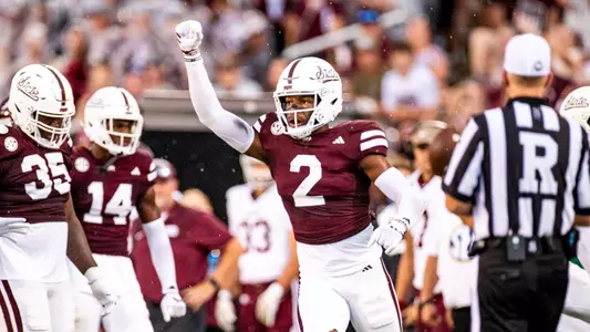 STARKVILLE, MS - August 31, 2024 - Mississippi State Safety Isaac Smith (#2) during the game between the Eastern Kentucky Colonels and the Mississippi State Bulldogs at Davis Wade Stadium at Scott Field in Starkville, MS. Photo By Mike Mattina
