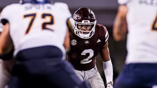 STARKVILLE, MS - September 14, 2024 - Mississippi State Safety Isaac Smith (#2) during the game between the Toledo Rockets and the Mississippi State Bulldogs at Davis Wade Stadium at Scott Field in Starkville, MS. Photo By Mike Mattina