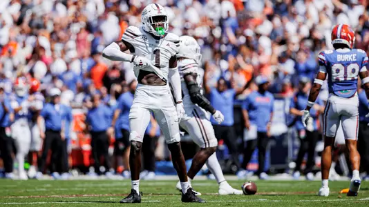 STARKVILLE, MS - September 21, 2024 - Mississippi State Cornerback Kelley Jones (#1) during the game between the Florida Gators and the Mississippi State Bulldogs at Davis Wade Stadium at Scott Field in Starkville, MS. Photo By Will Porada