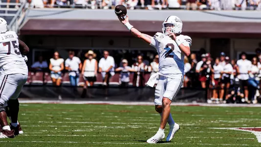 STARKVILLE, MS - September 21, 2024 - Mississippi State Quarterback Blake Shapen (#2) during the game between the Florida Gators and the Mississippi State Bulldogs at Davis Wade Stadium at Scott Field in Starkville, MS. Photo By Mike Mattina