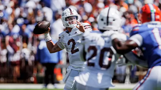 STARKVILLE, MS - September 21, 2024 - Mississippi State Quarterback Blake Shapen (#2) during the game between the Florida Gators and the Mississippi State Bulldogs at Davis Wade Stadium at Scott Field in Starkville, MS. Photo By Will Porada