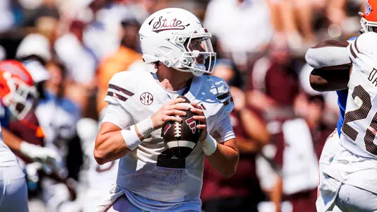 STARKVILLE, MS - September 21, 2024 - Mississippi State Quarterback Blake Shapen (#2) during the game between the Florida Gators and the Mississippi State Bulldogs at Davis Wade Stadium at Scott Field in Starkville, MS. Photo By Mike Mattina