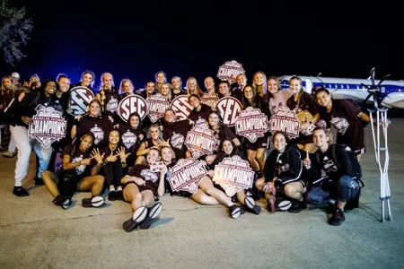 STARKVILLE, MS - October 27, 2024 - The Mississippi State Bulldogs during soccer arrival after winning the 2024 SEC Regular Season Championship at the George M. Bryan Airport in Starkville, MS. Photo By Mike Mattina