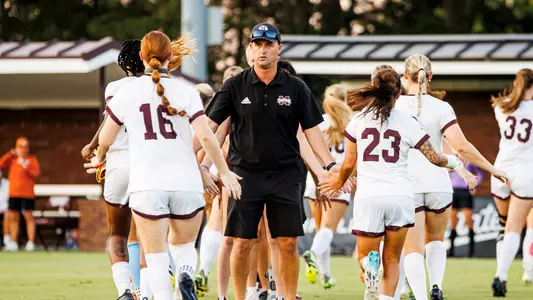 STARKVILLE, MS - September 22, 2024 - Mississippi State Head Coach James Armstrong during the match between the Texas Longhorns and the Mississippi State Bulldogs at the MSU Soccer Field in Starkville, MS. Photo By Mike Mattina
