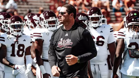 STARKVILLE, MS - September 28, 2024 - Mississippi State Head Coach Jeff Lebby during the game between the Texas Longhorns and the Mississippi State Bulldogs at DKR Stadium in Austin, TX. Photo By Natalie Clark