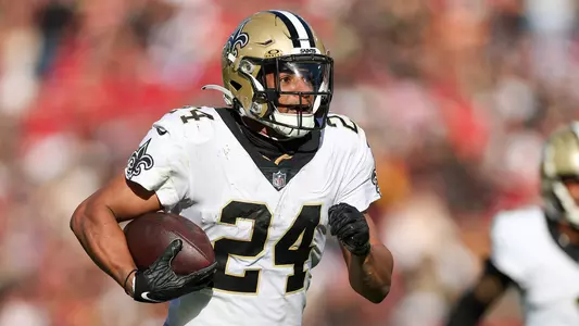 Dec 31, 2023; Tampa, Florida, USA; New Orleans Saints safety Johnathan Abram (24) celebrates after a turnover against the Tampa Bay Buccaneers in the fourth quarter at Raymond James Stadium. Mandatory Credit: Nathan Ray Seebeck-USA TODAY Sports