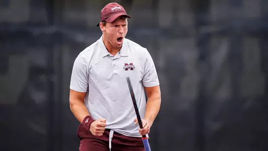 STARKVILLE, MS - May 05, 2023 - Mississippi State's Michal Novansky during the NCAA Regionals First Round Match between the Alabama State Hornets and the Mississippi State Bulldogs at the AJ Pitts Tennis Centre in Starkville, MS. Photo By Kevin Snyder