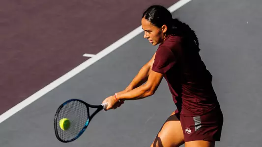 STARKVILLE, MS - August 23, 2024 - Mississippi State's Athina Pitta during practice at the AJ Pitts Tennis Centre in Starkville, MS. Photo By Hallie Walker