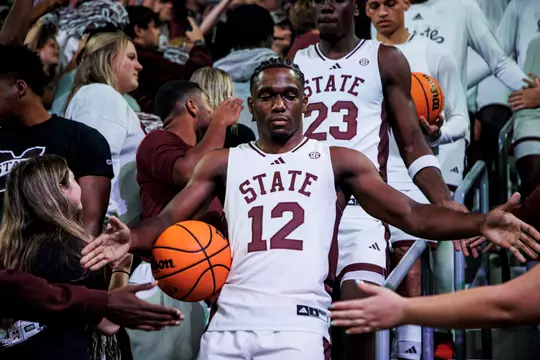 STARKVILLE, MS - November 08, 2024 - Mississippi State Guard Josh Hubbard (#12) during the game between Georgia State and Mississippi State at Humphrey Coliseum in Starkville, MS. Photo By SJ