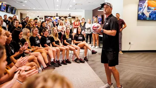 STARKVILLE, MS - November 11, 2024 - Mississippi State Head Coach James Armstrong during the2024 NCAAA Soccer Selection Show at Davis Wade Stadium at Scott Field in Starkville, MS. Photo By Mike Mattina