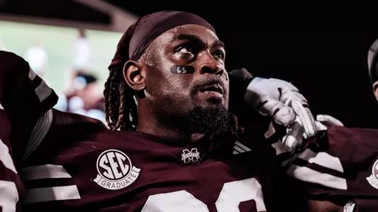STARKVILLE, MS - November 02, 2024 - Mississippi State Linebacker J.P. Purvis (#26) after the game between the UMass Minute Men and the Mississippi State Bulldogs at Davis Wade Stadium at Scott Field in Starkville, MS. Photo By Natalie Clark
