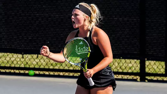 STARKVILLE, MS - April 12, 2024 - Mississippi State's Jayna Clemens during the match between the Arkansas Razorbacks and the Mississippi State Bulldogs at the AJ Pitts Tennis Centre in Starkville, MS. Photo By Jaden Powell