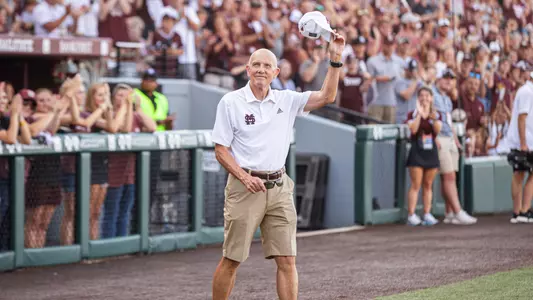 STARKVILLE, MS - July 02, 2021 - Jim Ellis during a ceremony at Dudy Noble Field at Polk-Dement Stadium in Starkville, MS, celebrating the Mississippi State Bulldogs College World Series National Championship win. Photo By Chamberlain Smith