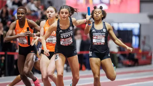 BIRMINGHAM, AL - January 27, 2024 - Mississippi State Sprinter Chanice Spicer and Mississippi State Distance Runner Mallory Streetman during the Razorback Invitational at the Randal Tyson Track Center in Fayetteville, AR. Photo by Will Porada