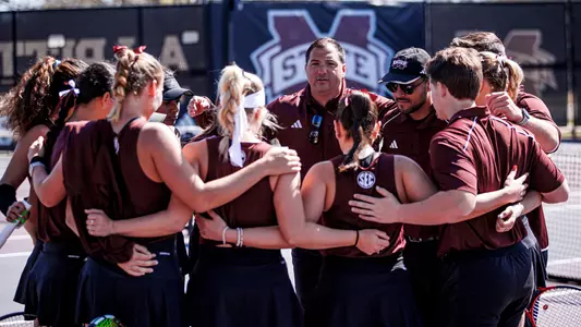 STARKVILLE, MS - March 10, 2024 - Mississippi State Head Coach Chris Hooshyar during the match between the LSU Tigers and the Mississippi State Bulldogs at the AJ Pitts Tennis Centre in Starkville, MS. Photo By Mike Mattina