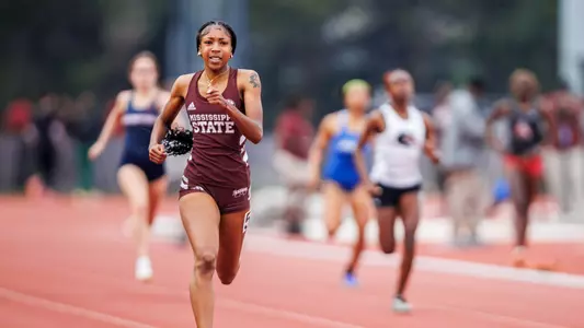 STARKVILLE, MS - March 22, 2024 - Mississippi State Sprinter Jaitlyn Ware during the Alumni Bulldog Relays at the Mike Sanders Track Complex in Starkville, MS. Photo By Jaden Powell