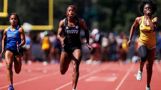 STARKVILLE, MS - March 23, 2024 - Mississippi State Sprinter Kyndall Sessom during the Alumni Bulldog Relays at the Mike Sanders Track Complex in Starkville, MS. Photo By Mike Mattina