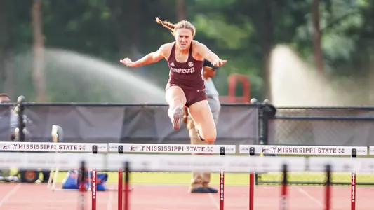 STARKVILLE, MS - April 26, 2024 - Mississippi State Hurdler Anje Nel during the Maroon and White Invitational at the Mike Sanders Track Complex in Starkville, MS. Photo By Mike Mattina