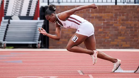 STARKVILLE, MS - April 27, 2024 - Mississippi State Sprinter Rickayla Fagan during the Maroon and White Invitational at the Mike Sanders Track Complex in Starkville, MS. Photo By Will Porada
