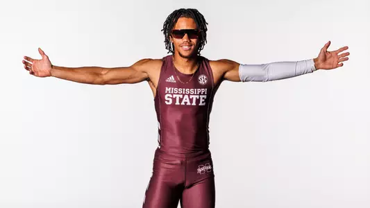STARKVILLE, MS - October 17, 2024 - Mississippi State Sprinter Cyrus Jacobs Jr. during 2024-2025 Track & Field Production Day at the Holliman Athletic Center at Mississippi State University in Starkville, MS. Photo By Mike Mattina