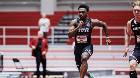 BIRMINGHAM, AL - January 27, 2024 - Mississippi State Sprinter Danarrion Ard during the Razorback Invitational at the Randal Tyson Track Center in Fayetteville, AR. Photo by Will Porada