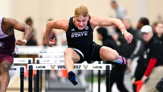 NASHVILLE, TN - February 10, 2024 - Mississippi State's Lewis Barber during the 2024 Music City Challenge at the Mike Sanders Track Complex in Nashville, TN. Photo By Riley Rogers