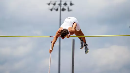 STARKVILLE, MS - April 27, 2024 - Mississippi State Pole Vaulter Aaron Fortenberry during the Maroon and White Invitational at the Mike Sanders Track Complex in Starkville, MS. Photo By Mike Mattina