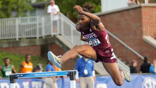 LEXINGTON, KY - May 24, 2024 - Mississippi State Sprinter/Hurdler Alfonso Hale Jr. compete at the 2024 NCAA Track and Field East First Round at the Shively Track and Field Stadium in Lexington, KY. Photo By Evan Brown