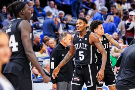 MEMPHIS, TN - December21, 2024 - Mississippi State Guard Shawn Jones Jr. (#5) during shoot around before the game between the Memphis Tigers and the Mississippi State Bulldogs at FedEx Forum in Memphis, TN. Photo By Taylor Sullivan