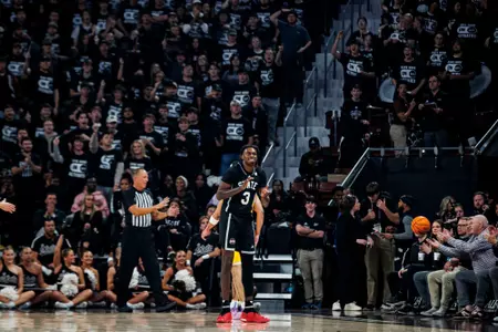 STARKVILLE, MS - December 04, 2024 - Mississippi State Forward KeShawn Murphy (#3) during the game between the Pitt Panthers and the Mississippi State Bulldogs at Humphrey Coliseum in Starkville, MS. Photo By Mike Mattina