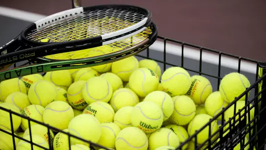 STARKVILLE, MS - February 05, 2023 - Mississippi State Tennis Balls before the match between the Jackson State Tigers and the Mississippi State Bulldogs at the Rula Tennis Pavilion in Starkville, MS. Photo By Will Porada