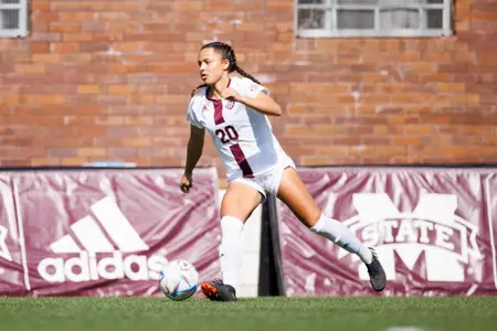 STARKVILLE, MS - March 04, 2023 - Mississippi State Defender Allison Kolski (#20) during the match between the Mississippi College Choctaws and the Mississippi State Bulldogs at the MSU Soccer Field in Starkville, MS. Photo By Jaden Powell